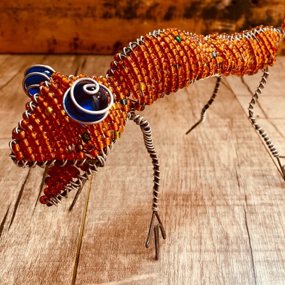 Beadworx—Grassroots Creations, Orange Gecko Lizard Glass Bead Wire Sculpture - Picture 6 of 8